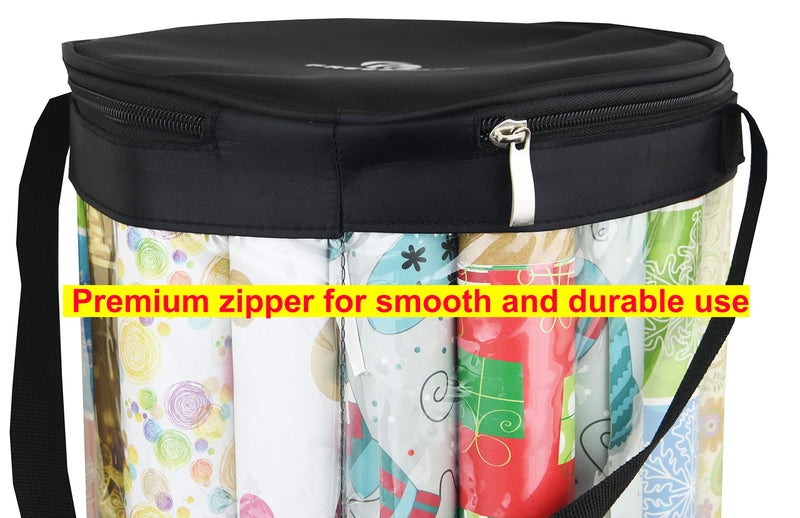 Freegrace Gift Wrap Organizer | Large 9" x 40.9" Wrapping Paper Rolls Storage Bag | Tearproof & Space Saving Under Bed Gift Bag Organization (Black) - Image 5